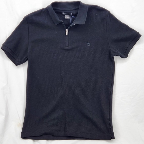 French Connection Other - French Connection Mens M Quarter Zip Polo‎ Shirt Black Ribbed Cotton 56ZMN